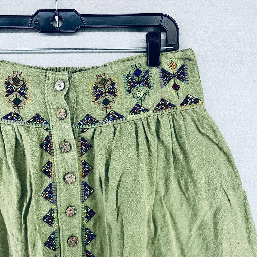 Maeve Cottagecore Skirt Womens 8 Green Embroidered Mini Costal Cowgirl Boho - Picture 3 of 11